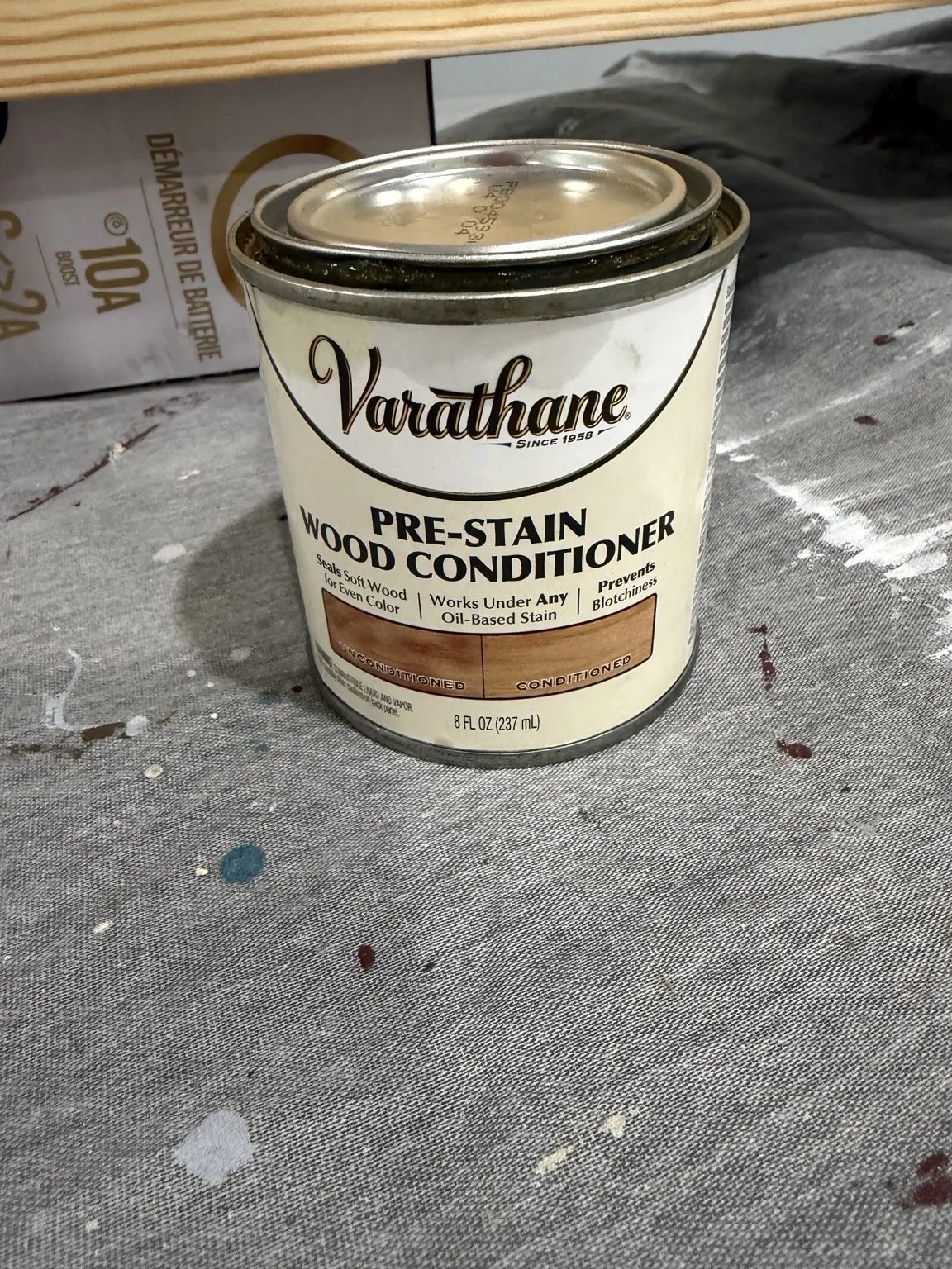 Varathane pre-stain wood conditioner can used during mantel project